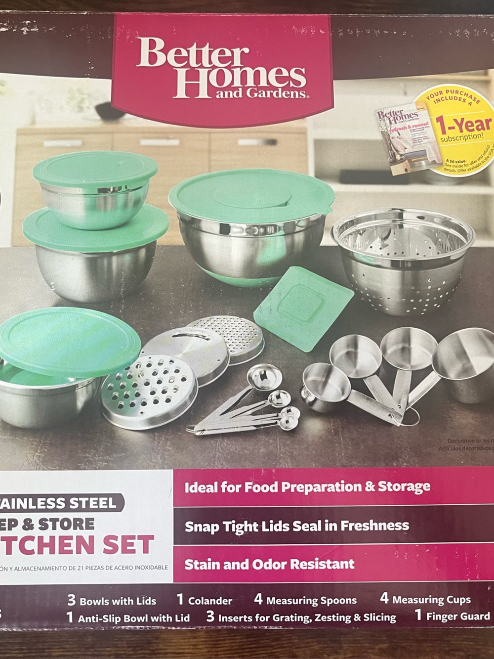Better Homes And Gardens Mint Green Stainless Steel Kitchen Prep & Storage Set